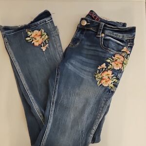Grace in LA Blue Jeans with Floral Embroidery